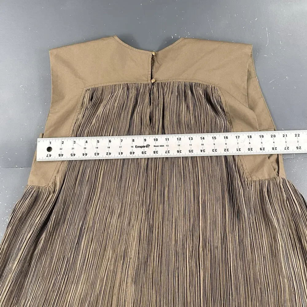 By Anthropologie Moss Green Cap-Sleeve Plissé Mini Dress Medium Scrunchy - Picture 12 of 12